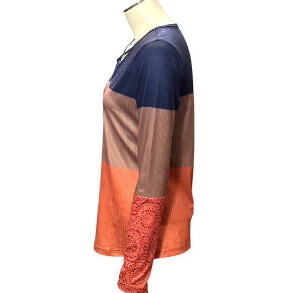 CCC Colorblock Long Sleeve Athletic Knit Top Soft Lightweight Stretch Sleeves Sm - Picture 2 of 8